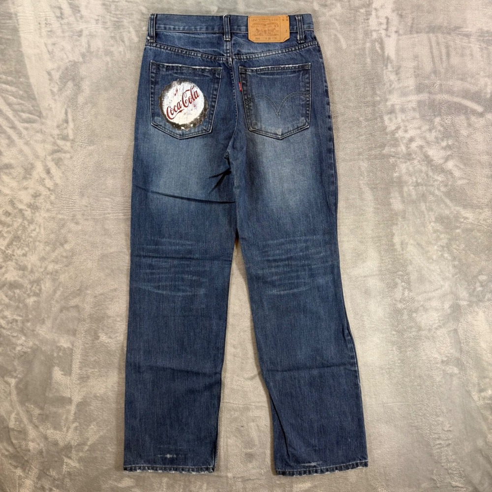 Vintage Levi's 501 Loose Straight Jeans Men's Size 30x30 Blue Coca Cola Patch